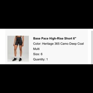 Lululemon base pace high rise shorts size 6